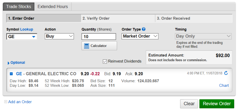 Screen shot - reinvest dividends